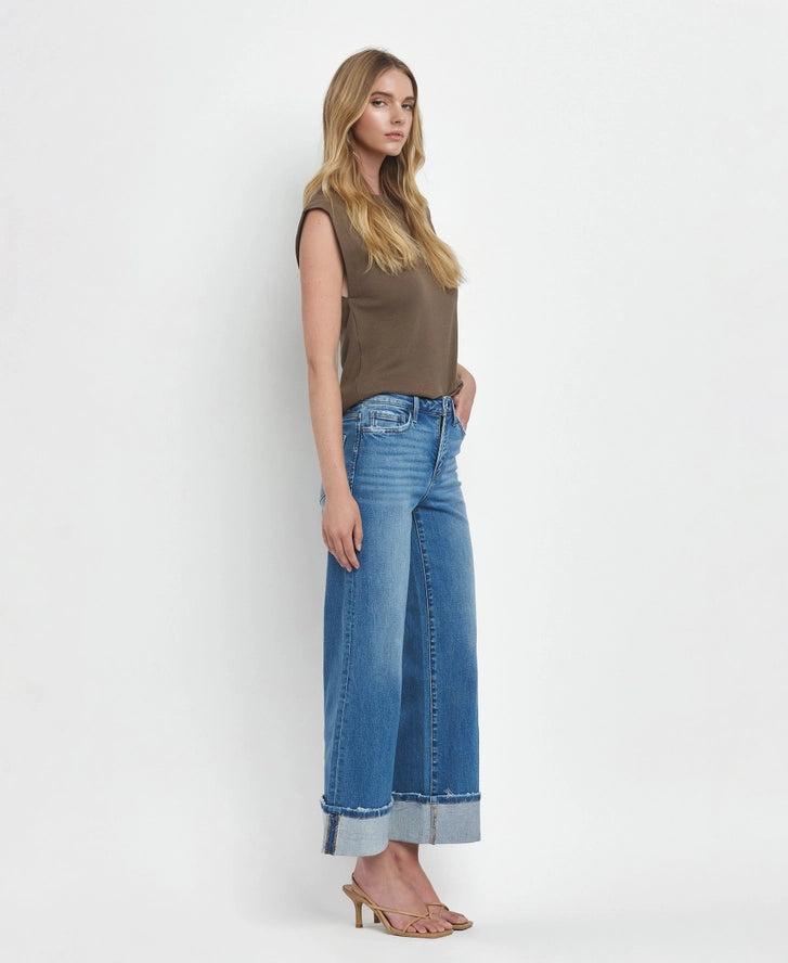 High Rise Cuffed Wide Jeans
