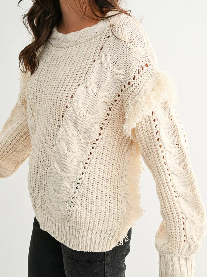 Fringe Detail Cable Knit Sweater
