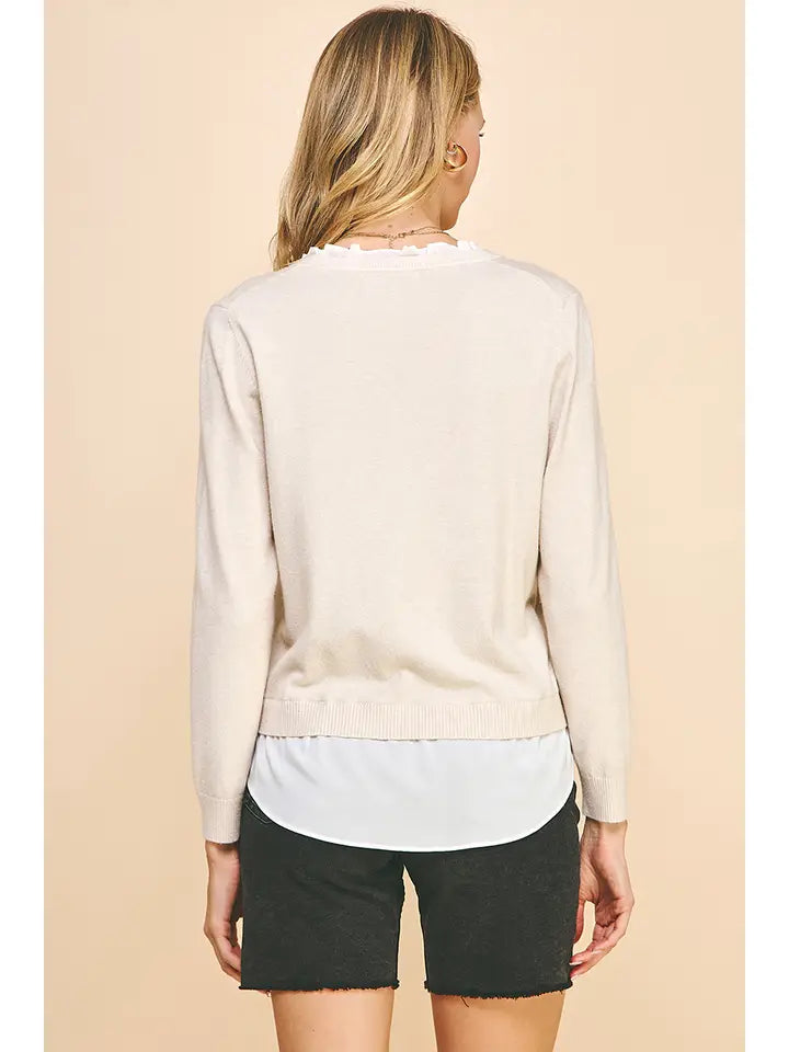 V-Neck Knit Woven Combo Top