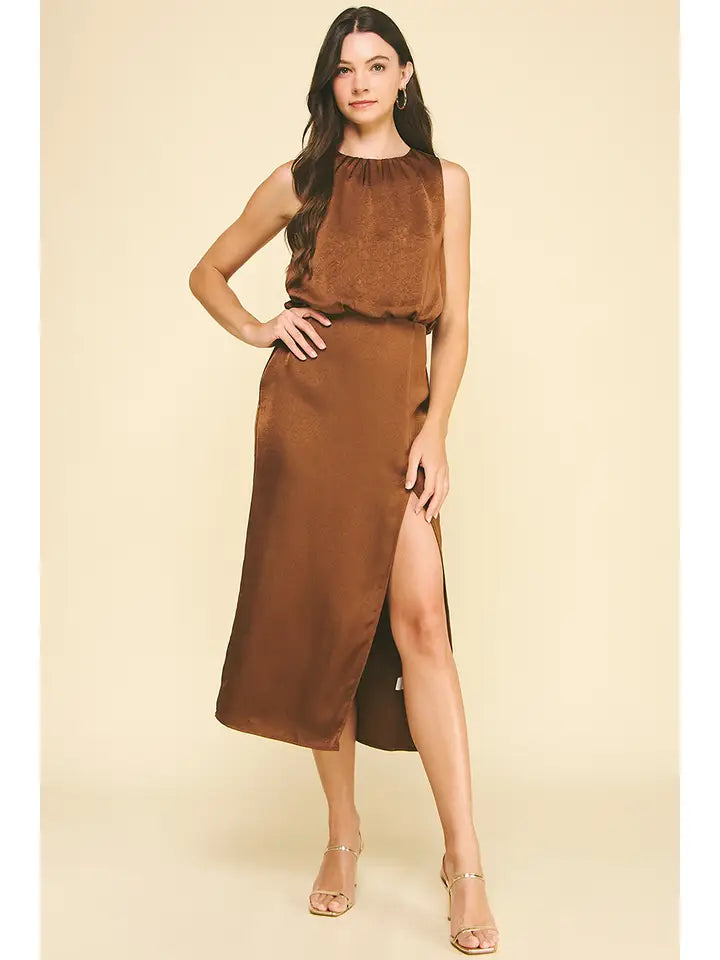 Silky Side Slit Midi Dress