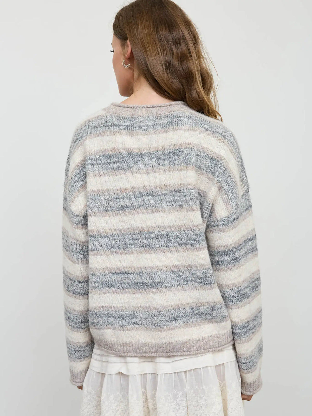 Heathered Multi-Stripe Raw Edge Knit Sweater
