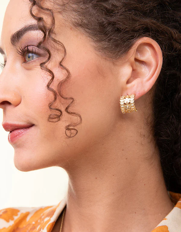 Parkwood Midi Hoop Earrings 16mm White Opal