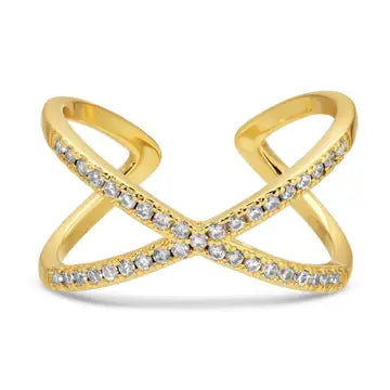 Large Pavé Criss Cross Adjustable Ring