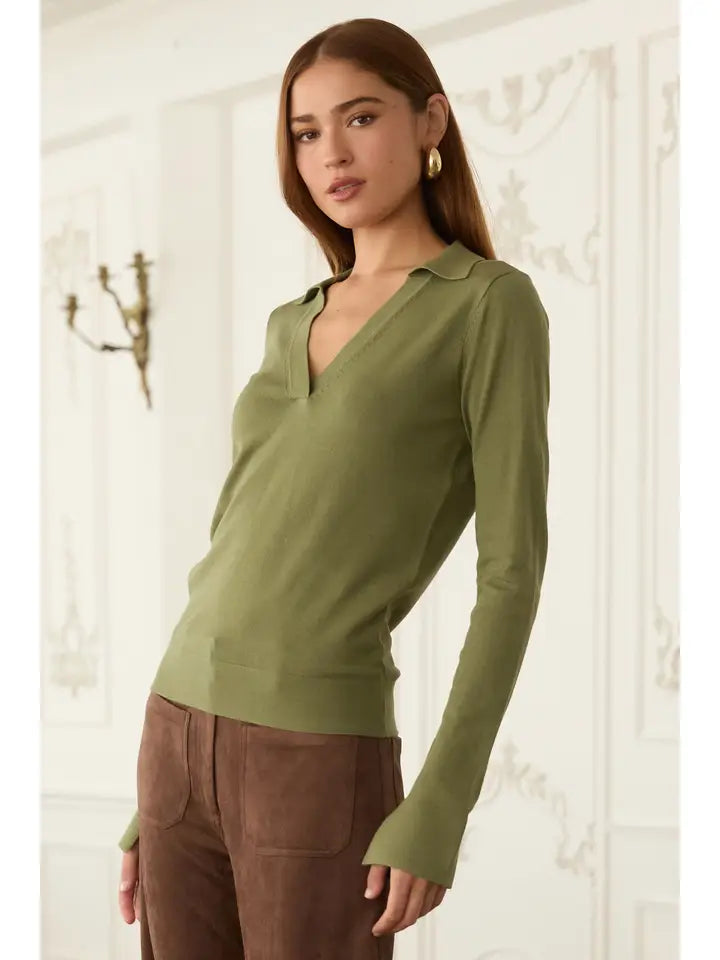 Long Sleeve Polo Knit Top