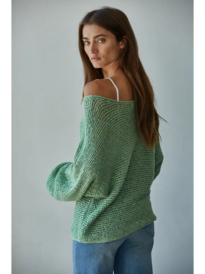 Sweater Knit Crochet Round Neck Long Sleeve Top