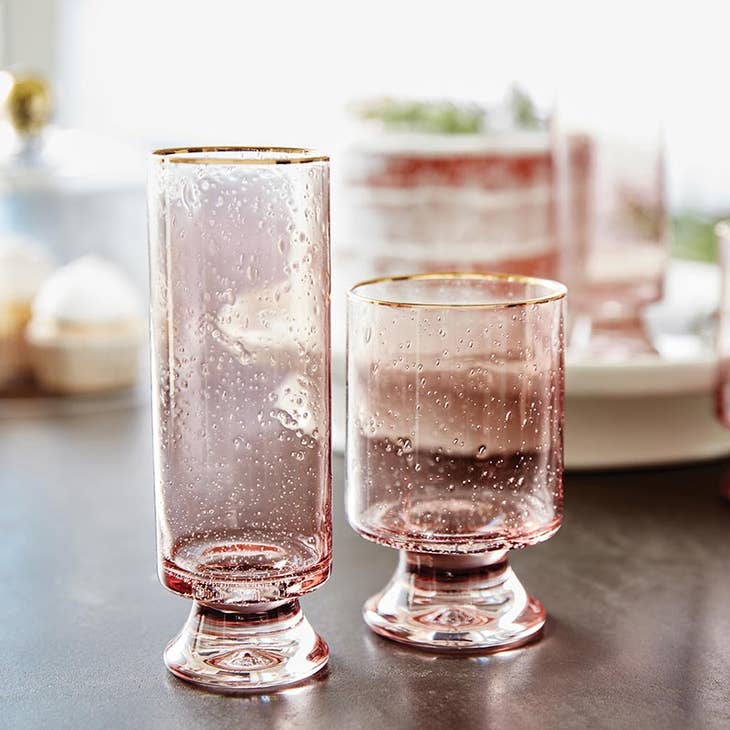 Pink Bubble Glassware with Gold Rim