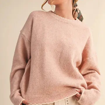 Contrast Knit Scalloped Edge Sweater