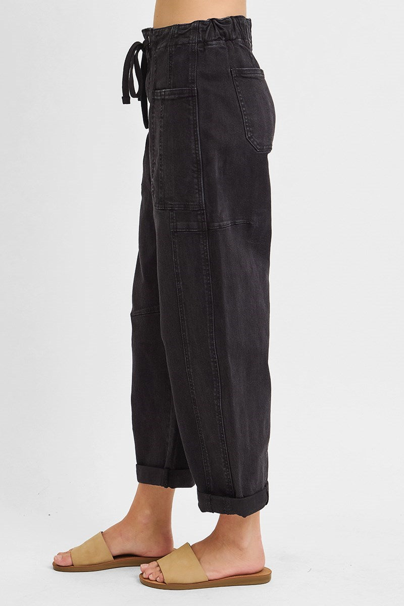 Black Barrel Jean with Tie at Waist