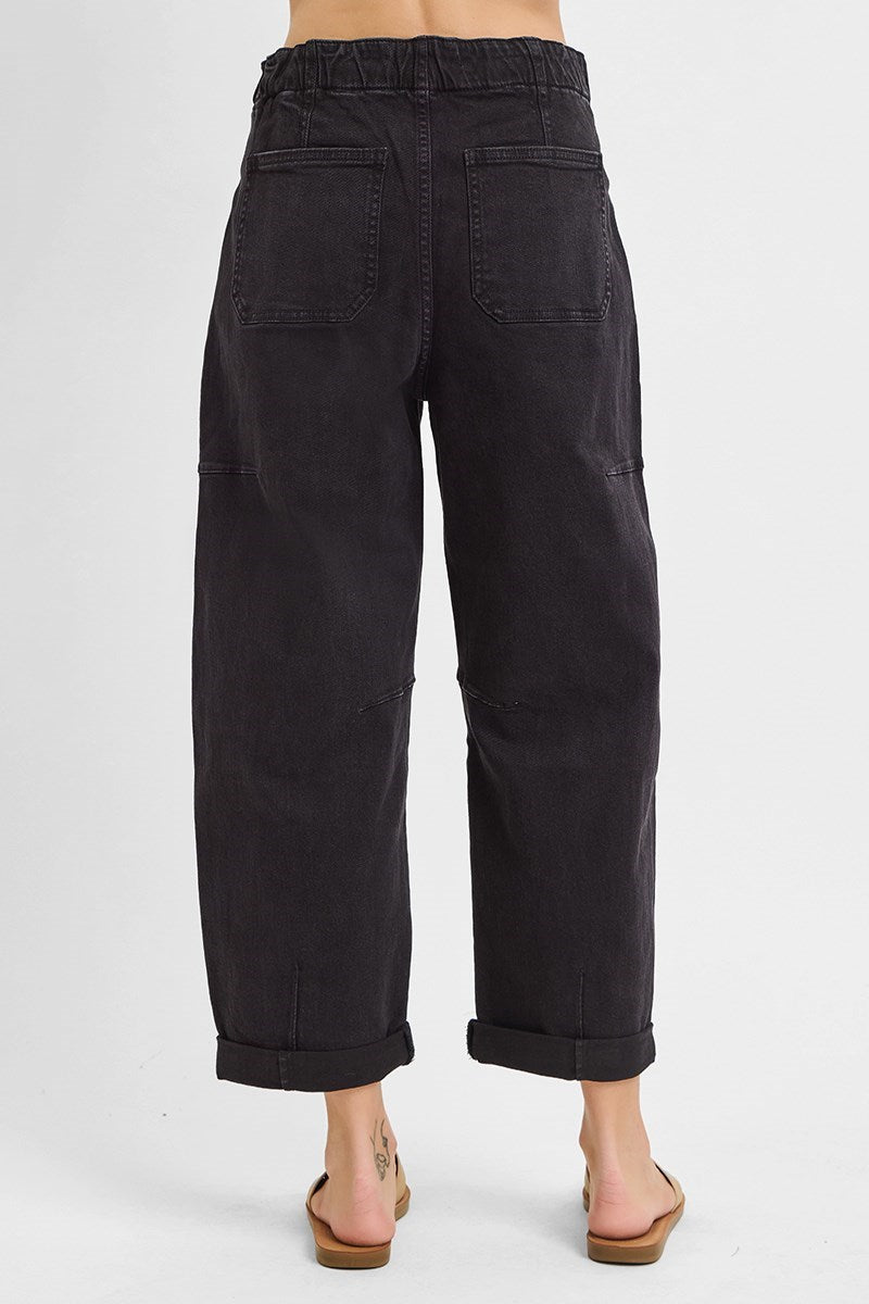 Black Barrel Jean with Tie at Waist