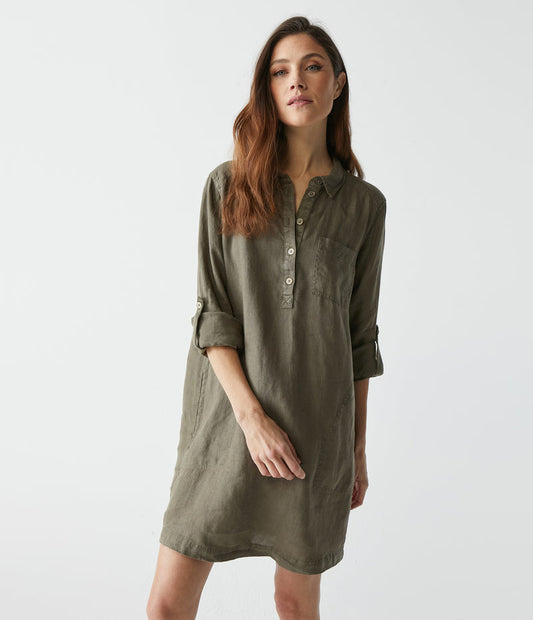 Eleanor Linen Shirt Dress Camo