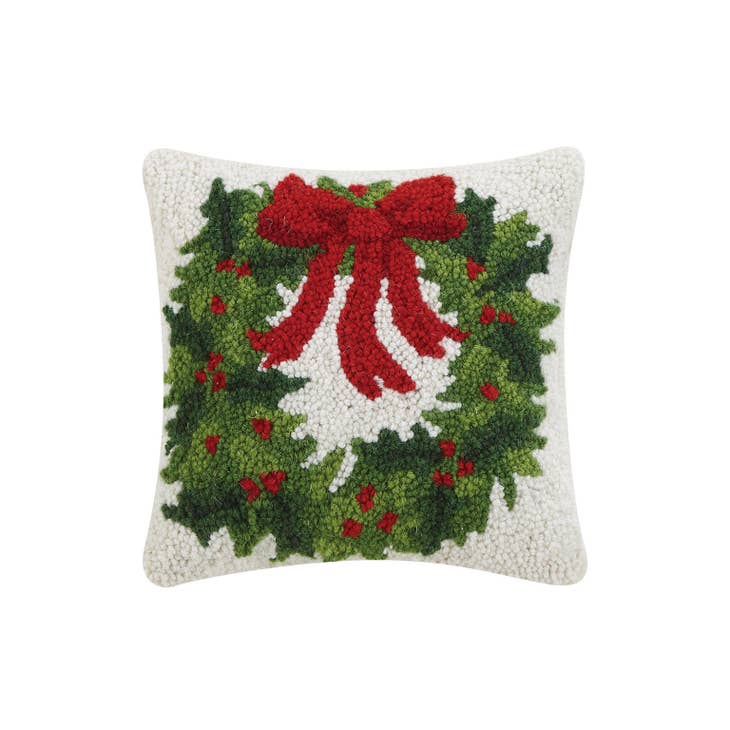Christmas Themed Wool Hook Pillow Wreath