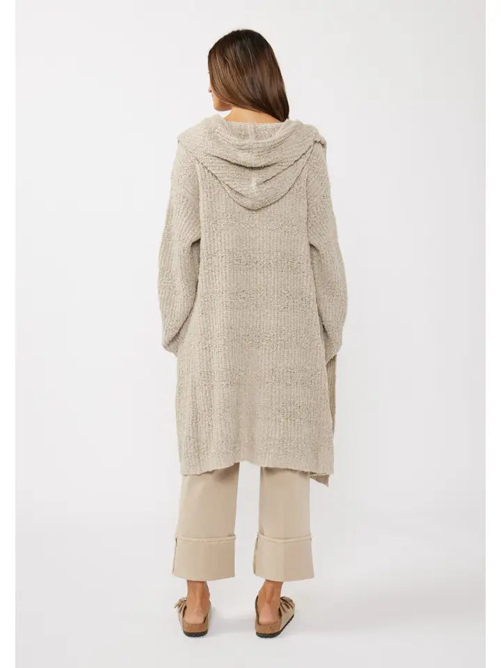 Novelty Solid Space-Dye Hooded Cardigan