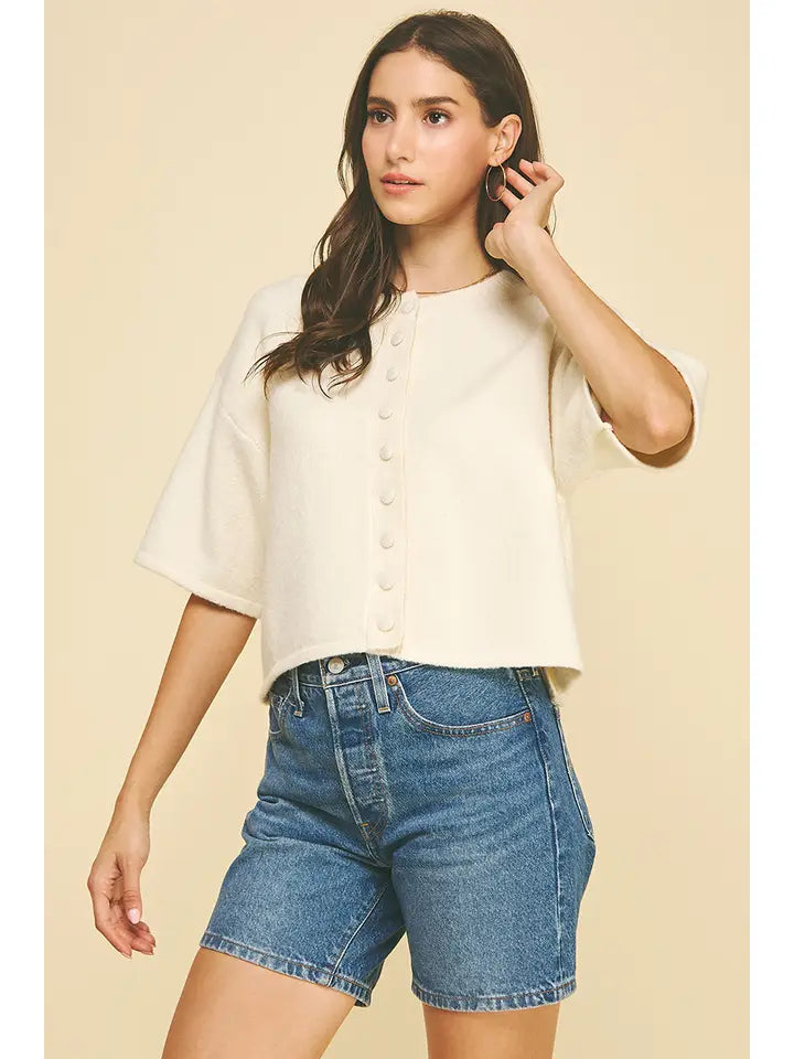 Button Down Short Sleeve Sweater