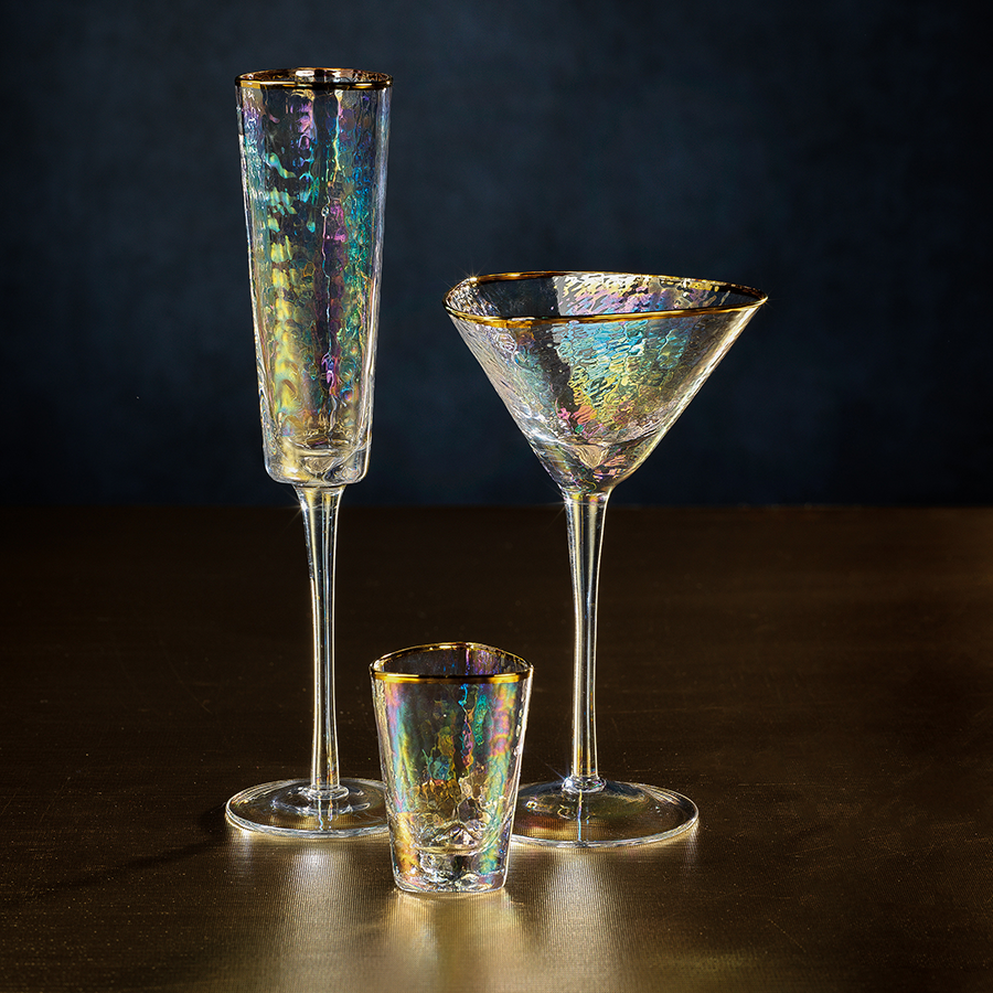 Triangular Martini Glass - Luster with Gold Rim