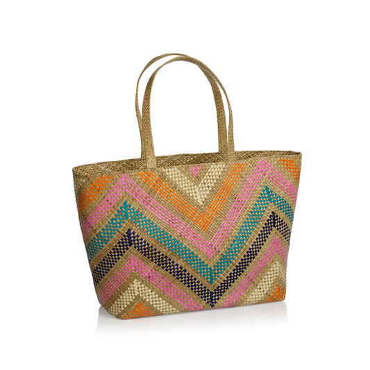 Mia Beach Tote Bag with Strap Handle - Large Multicolor Zigzag