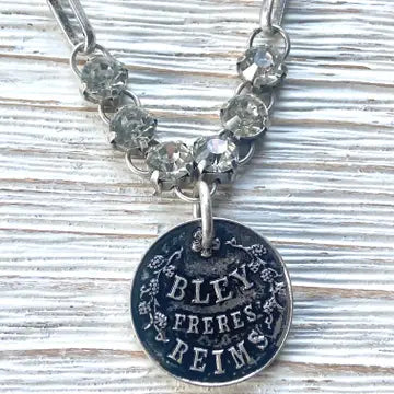 Champagne French Coin Necklace Burnished silver