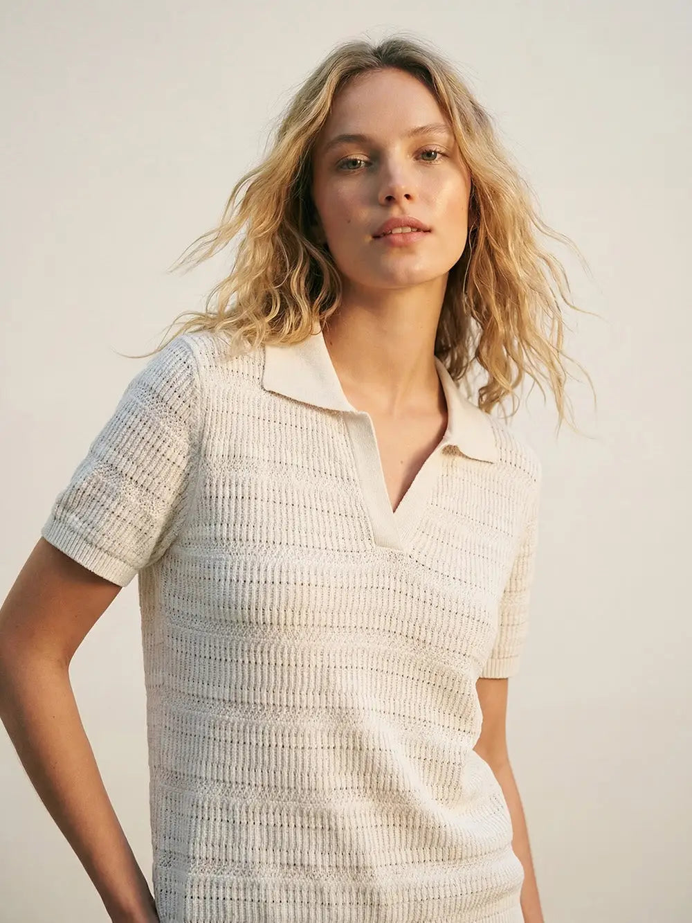 Cream Colored Knit Polo Shirt