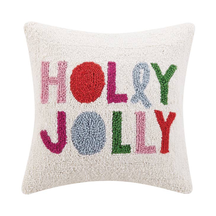 Holiday Hook Wool Pillow Wreat  Holly Jolly  Spotted Wreath