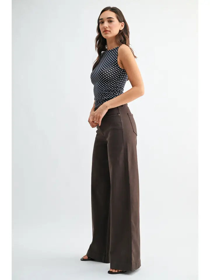 Dark Brown High Rise Full Length Wide Leg