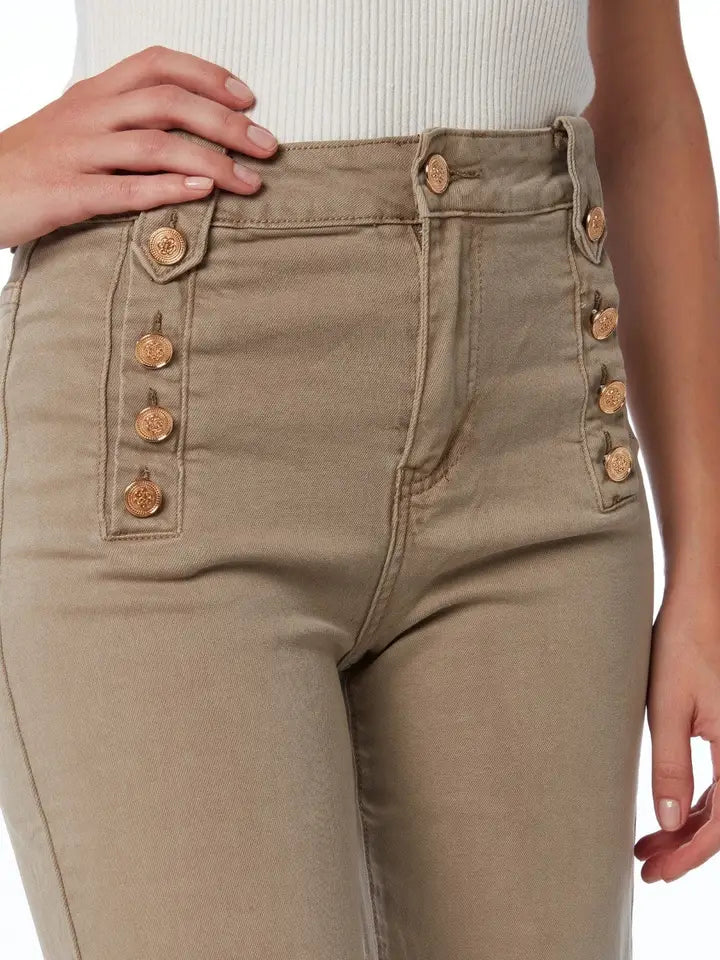 Straight Jeans with Gold Buttons At the Side