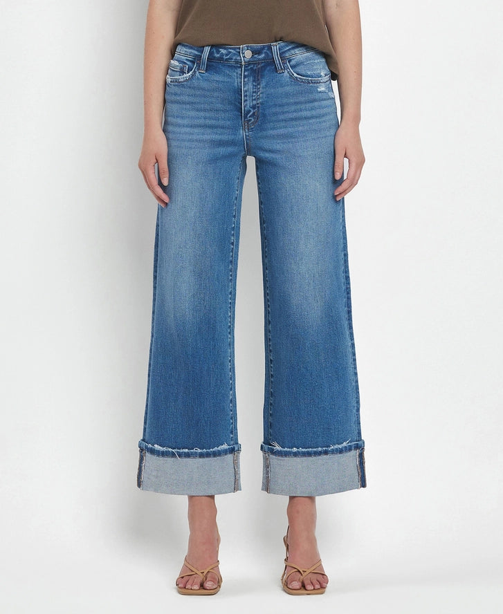 High Rise Cuffed Wide Jeans