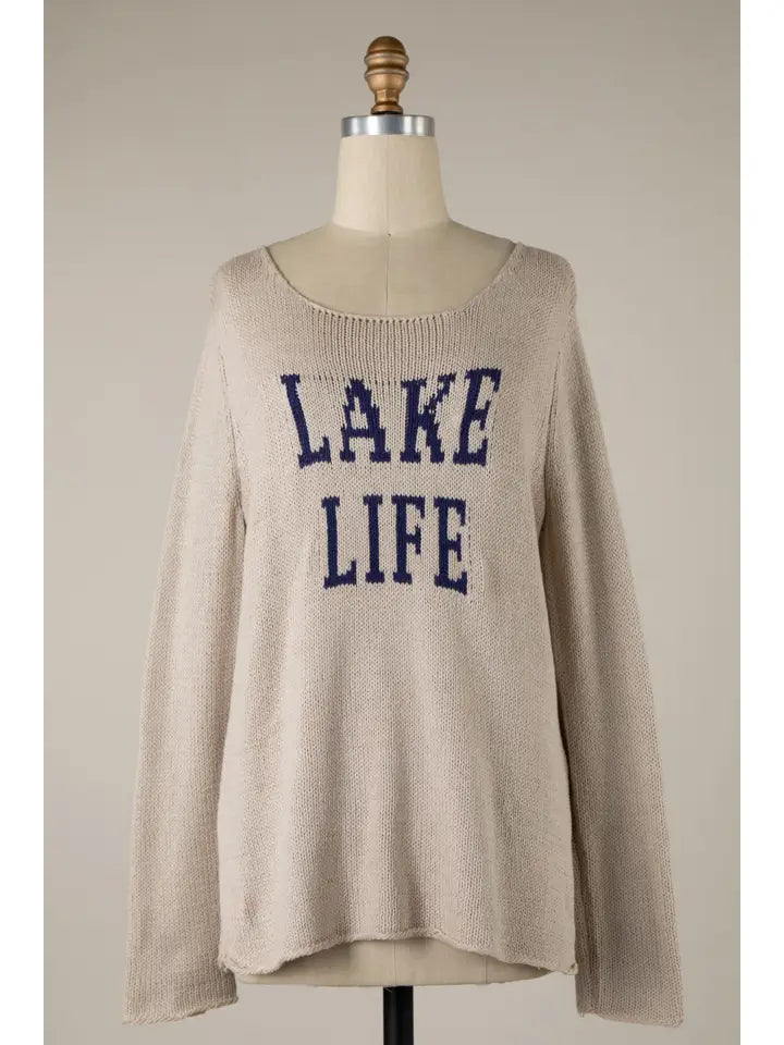 Lake Life Lightweight Knit Sweater Khaki/Blue