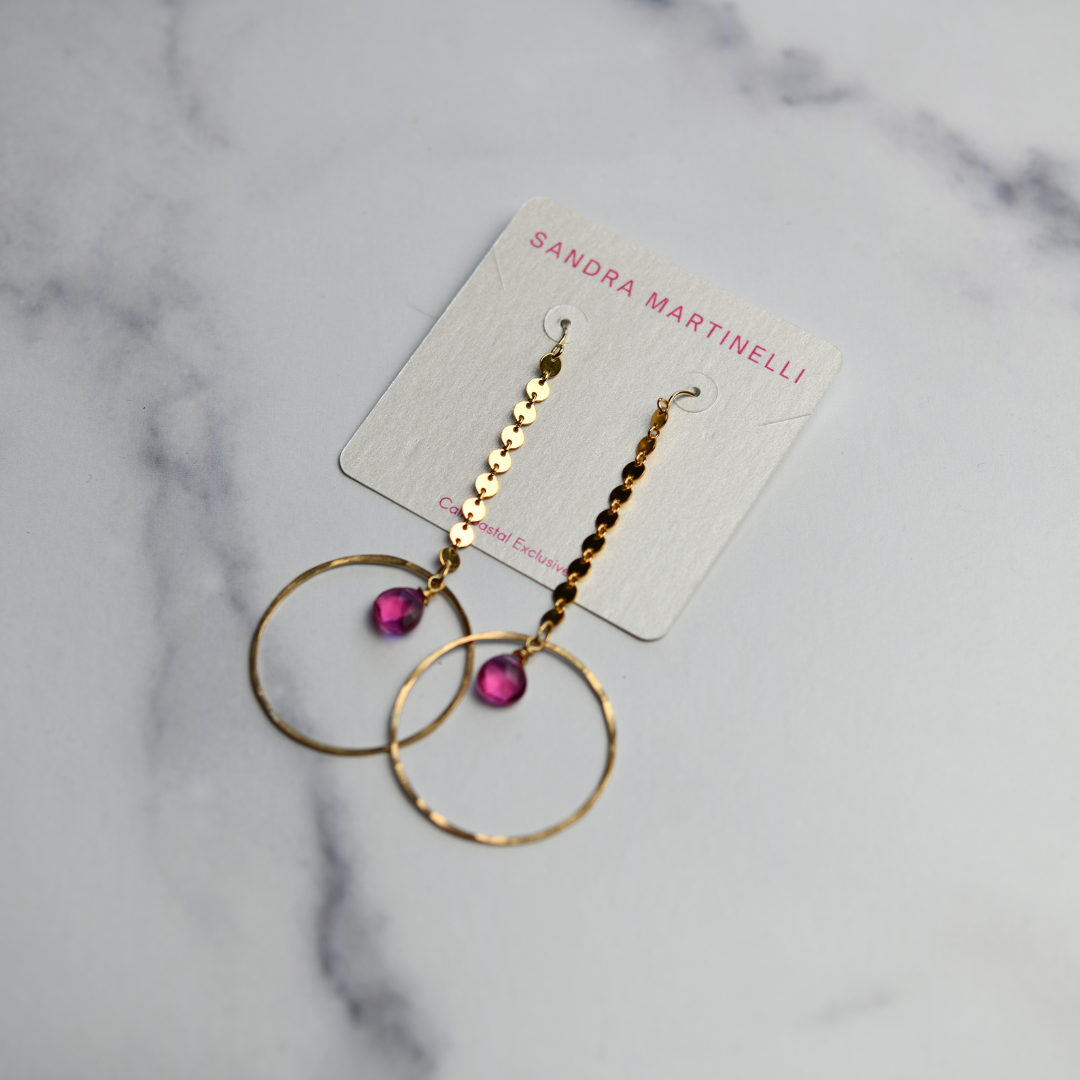 Pink Crystal Quartz Drop Hoops