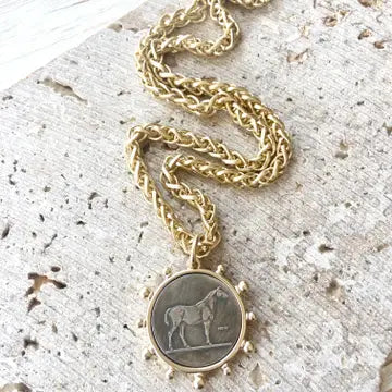 Matte Gold Horse French Bee Coin Necklace Boutique Horse