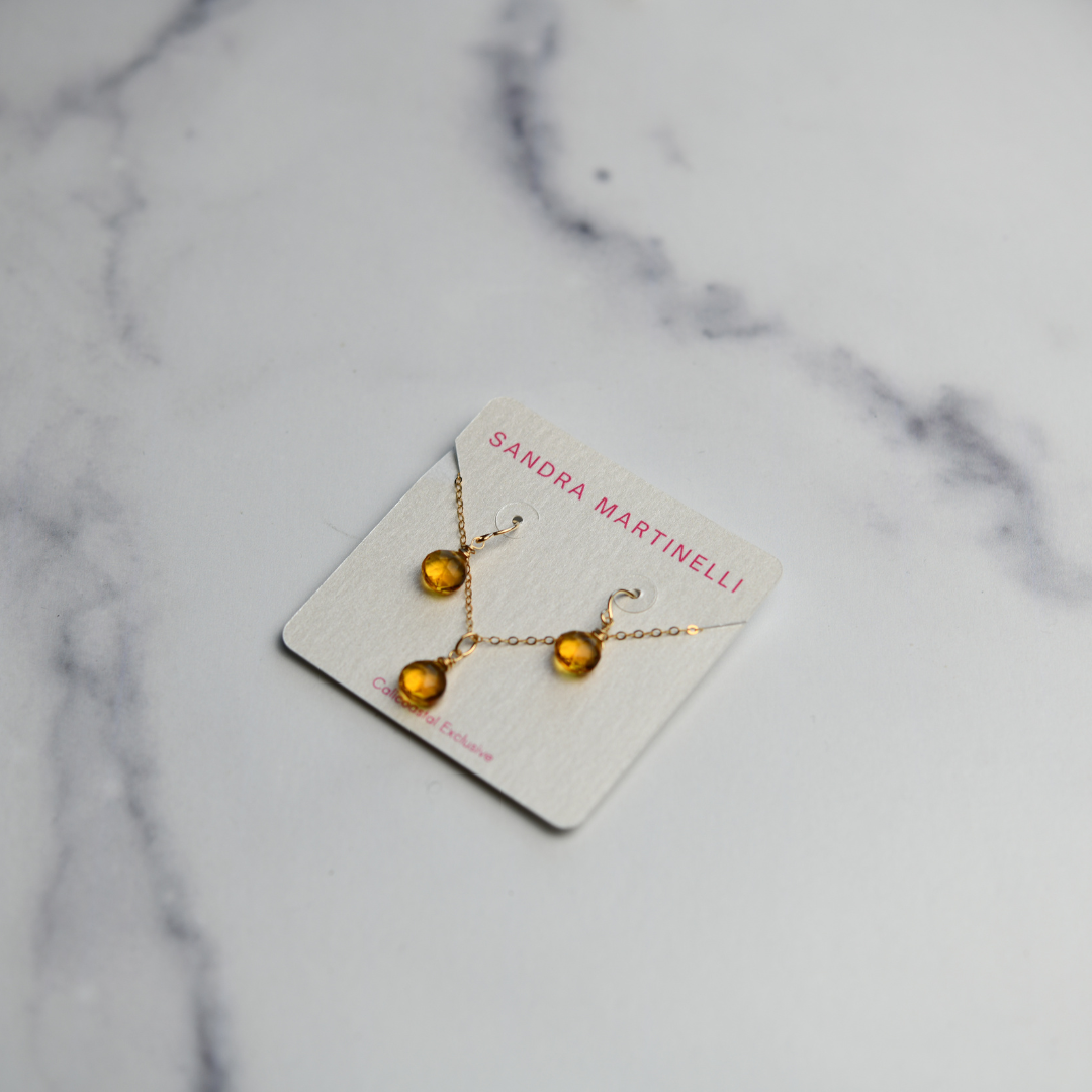 Citrine (Yellow) Gem Earrings & Necklace Set