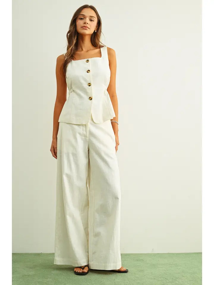Square Neck Sleeveless Vest with Button Front