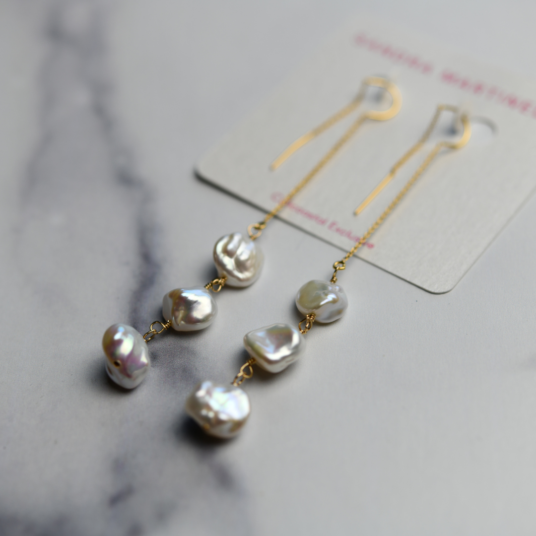 3 Tier Mother of Pearl Threader Earrings