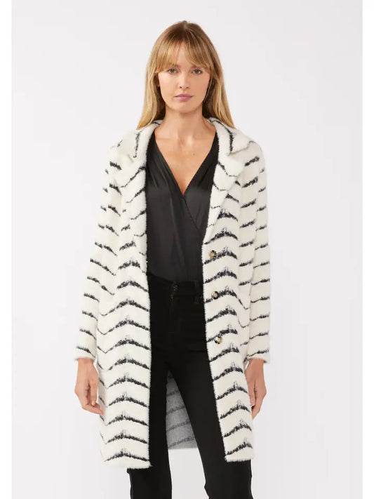 Fuzzy Chevron Jacquard Button Front Cardigan