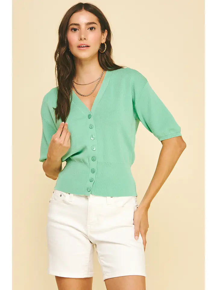 Solid V-Neck Knit Cardigan
