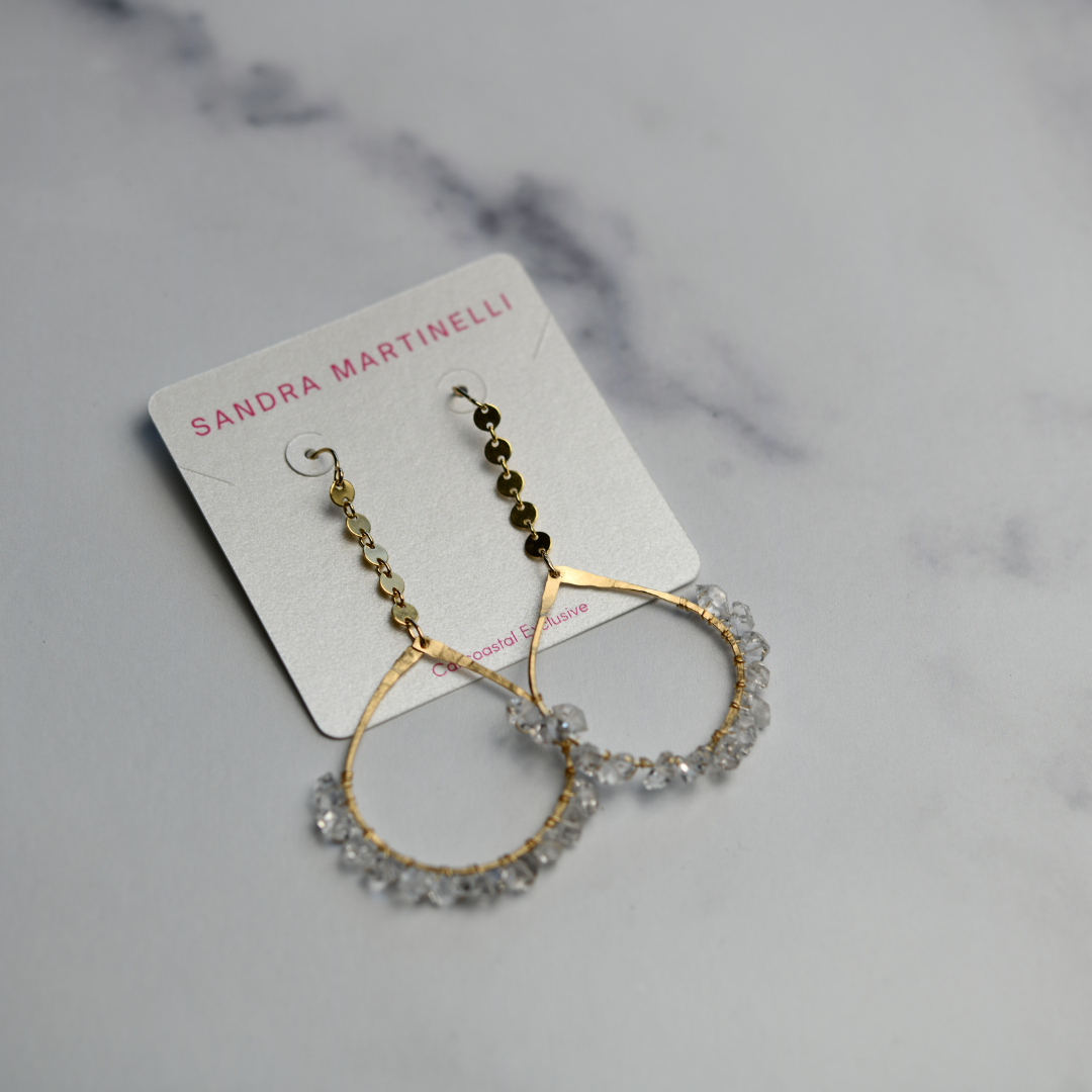 Herkimer Diamond Wrapped Drop Hoops