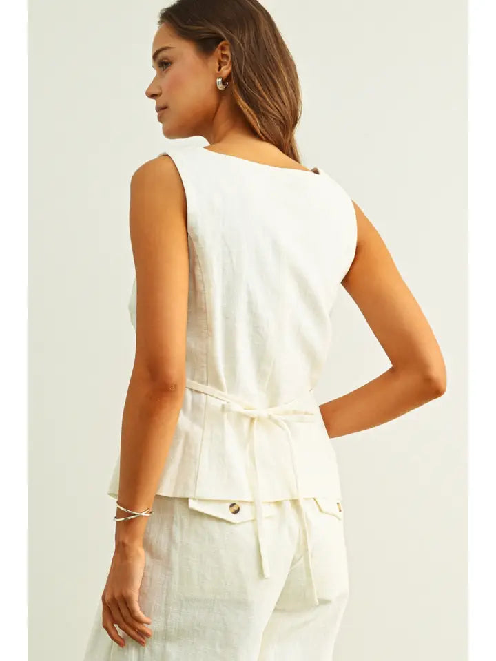 Square Neck Sleeveless Vest with Button Front
