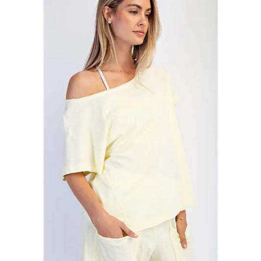 Cotton Slub Off-Shoulder Tee