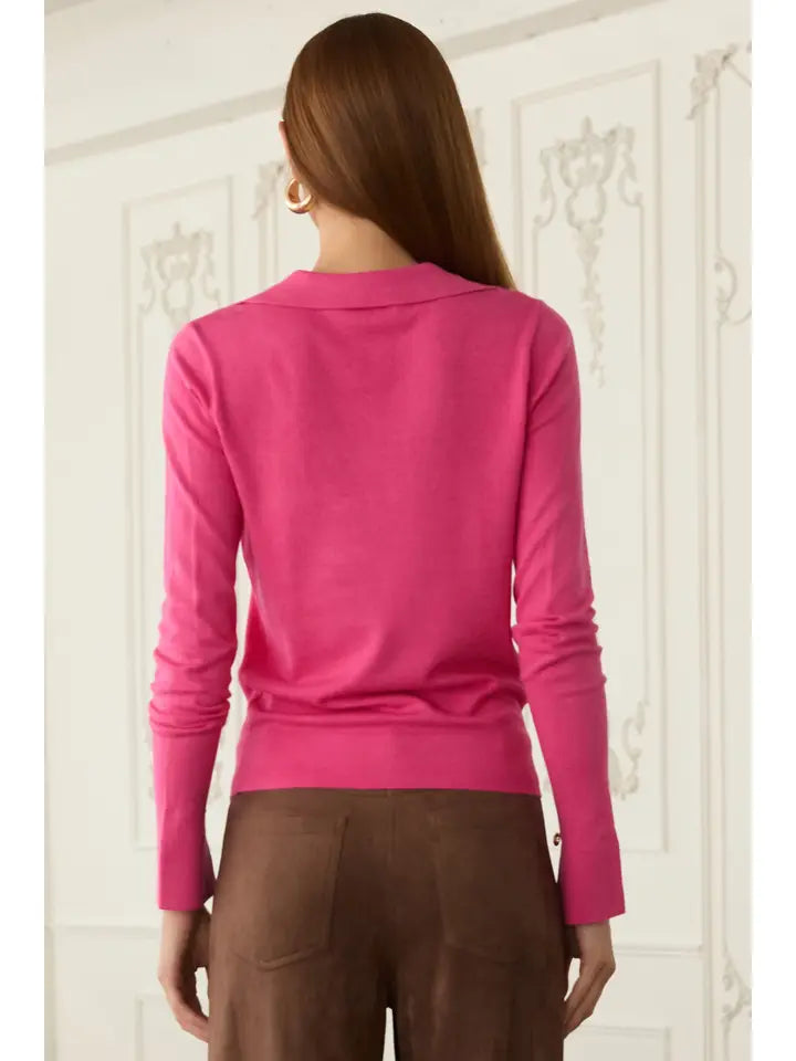 Long Sleeve Polo Knit Top