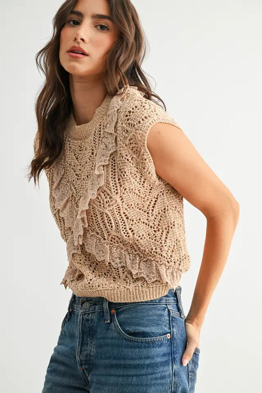 Ruffled Crochet Knit Tank