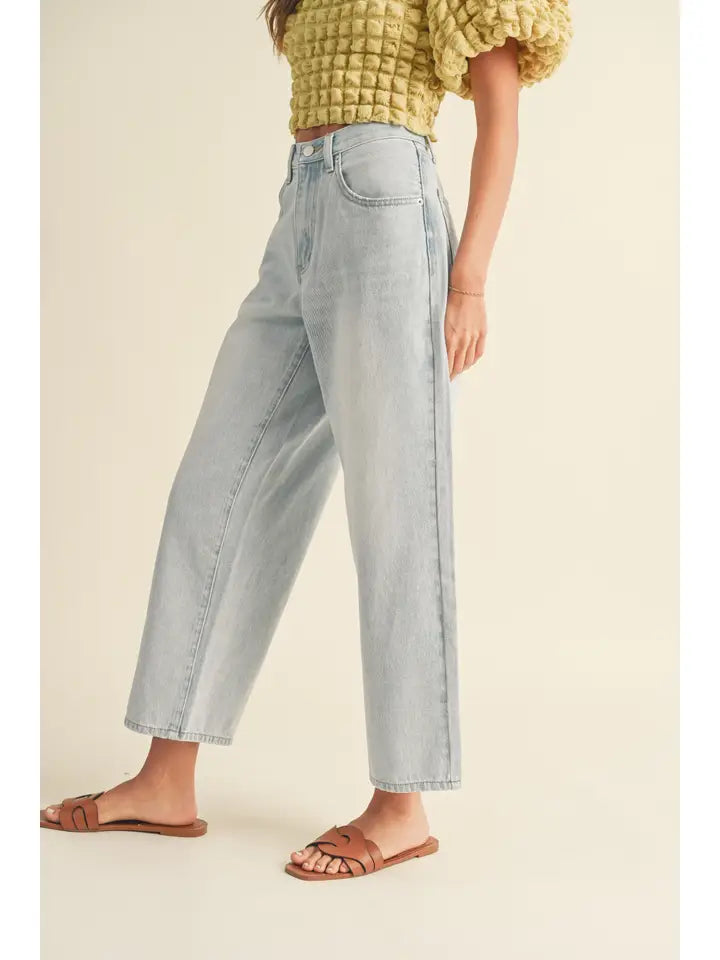 Adjustable Waist Crop Light Denim Pants