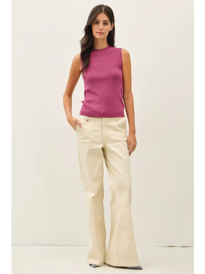 Classic Crew Neck Sleeveless Slim Knitted Tank