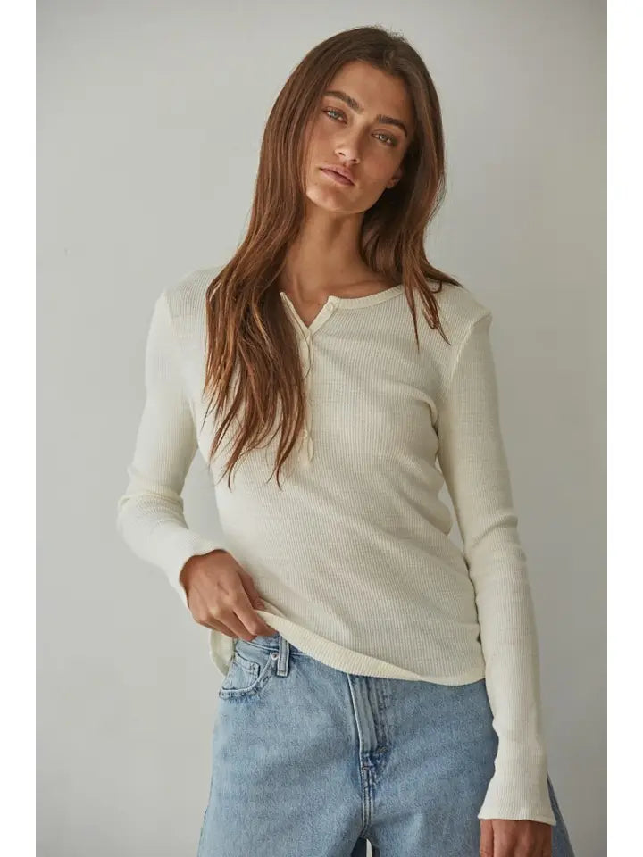 Knit Cotton Thermal Half Buttondown Long Sleeve