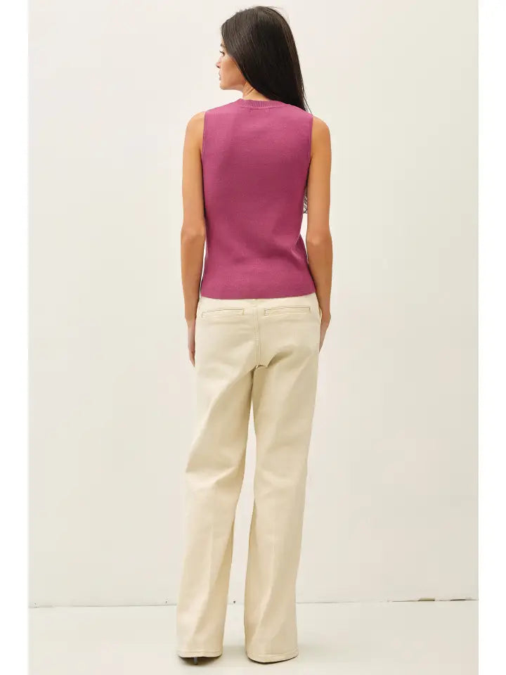Classic Crew Neck Sleeveless Slim Knitted Tank