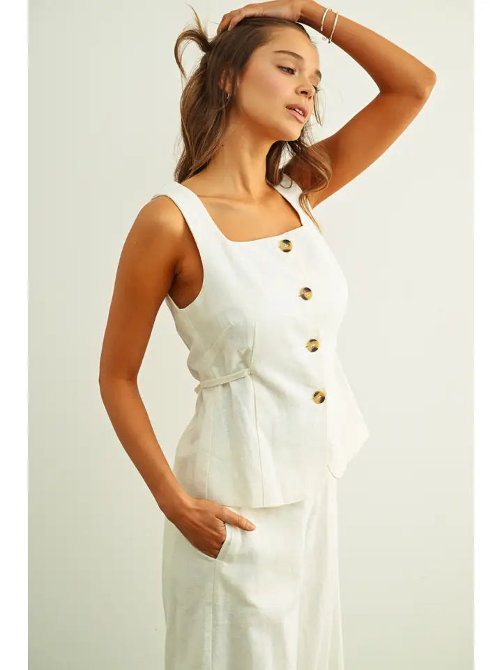 Square Neck Sleeveless Vest with Button Front