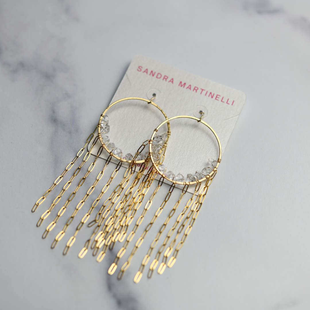 Paperclip Chain Herkimer Wrapped Hoops