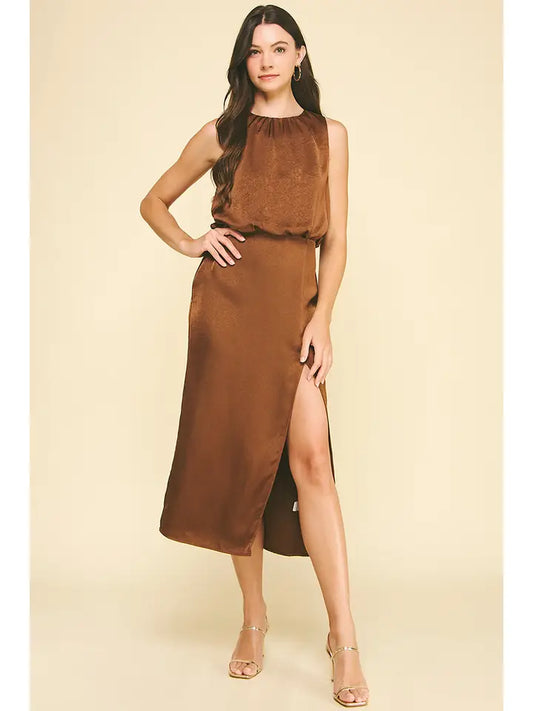 Silky Side Slit Midi Dress