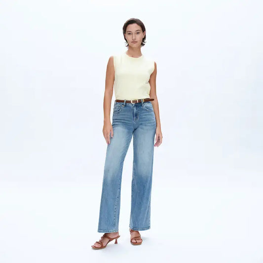 Mid Rise Wide Leg Jeans with Finished Hem
