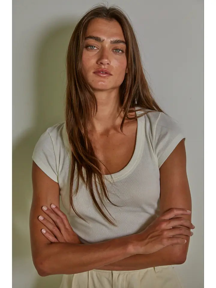 Knit Cotton Spandex Ribbed Short Sleeve Round Neck