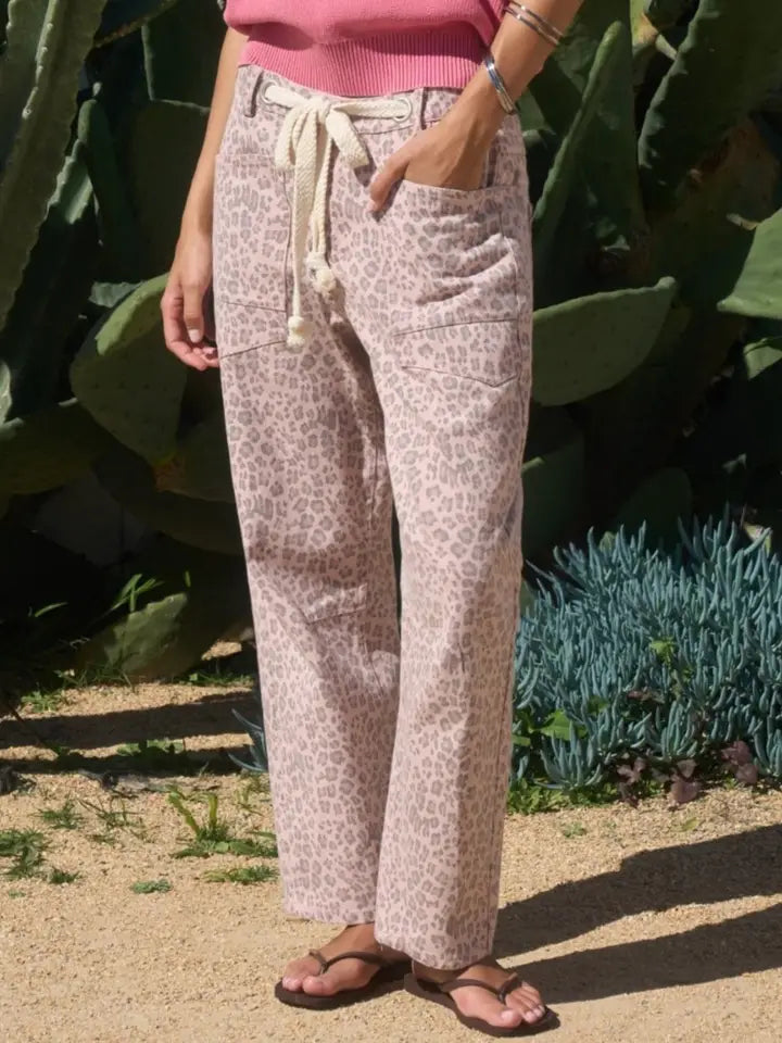 Leopard Print Drawstring Wide Leg Pants