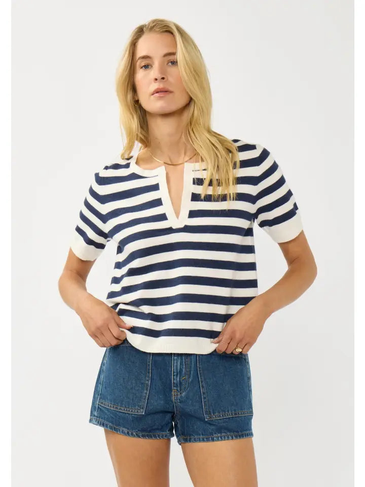 Short Sleeve Stripe Polo Top