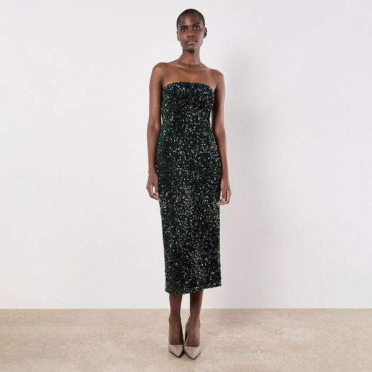 Velvet Sequin Bandeau Midi Dress